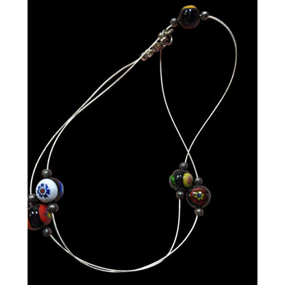 Handcrafted Murano Glass Bead Necklace With Silver Wire
