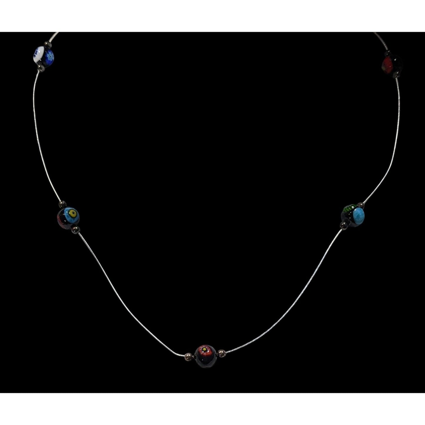 Handcrafted Murano Glass Bead Necklace With Silver Wire