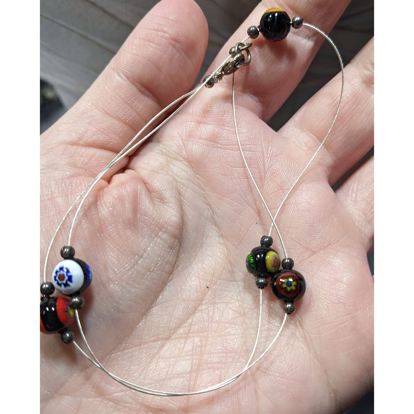 Handcrafted Murano Glass Bead Necklace With Silver Wire