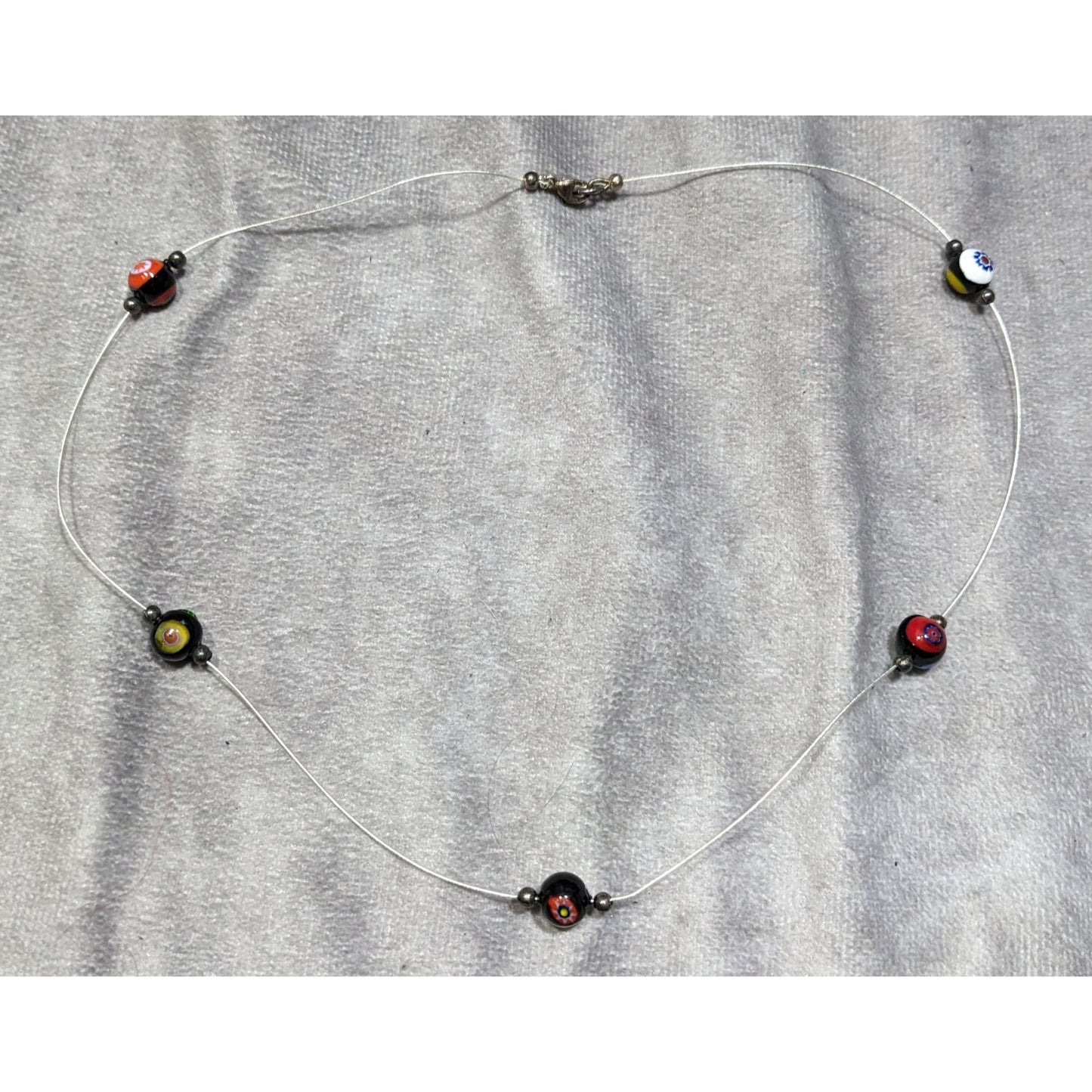 Handcrafted Murano Glass Bead Necklace With Silver Wire