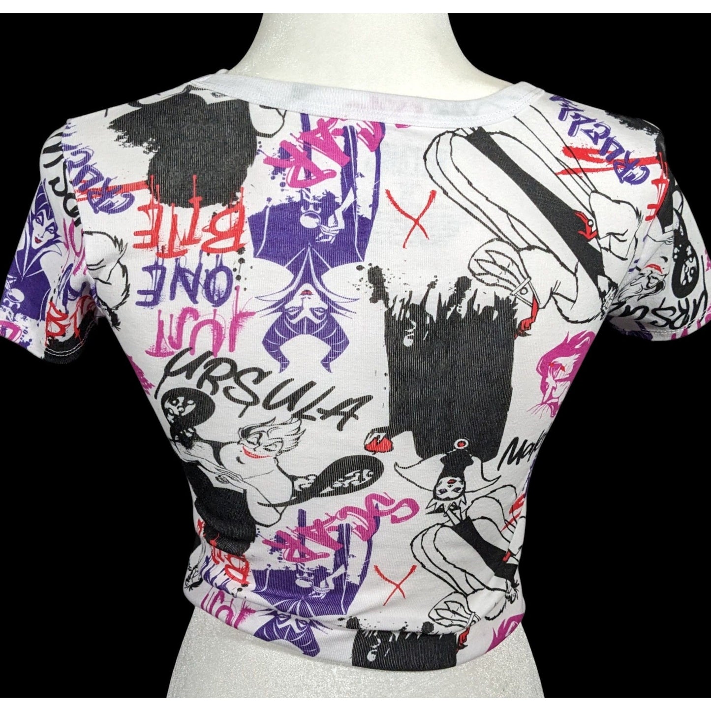 Disney Villains Allover Icon Print Cropped Tee Size XS