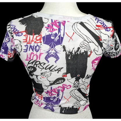 Disney Villains Allover Icon Print Cropped Tee Size XS
