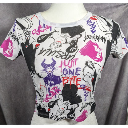 Disney Villains Allover Icon Print Cropped Tee Size XS