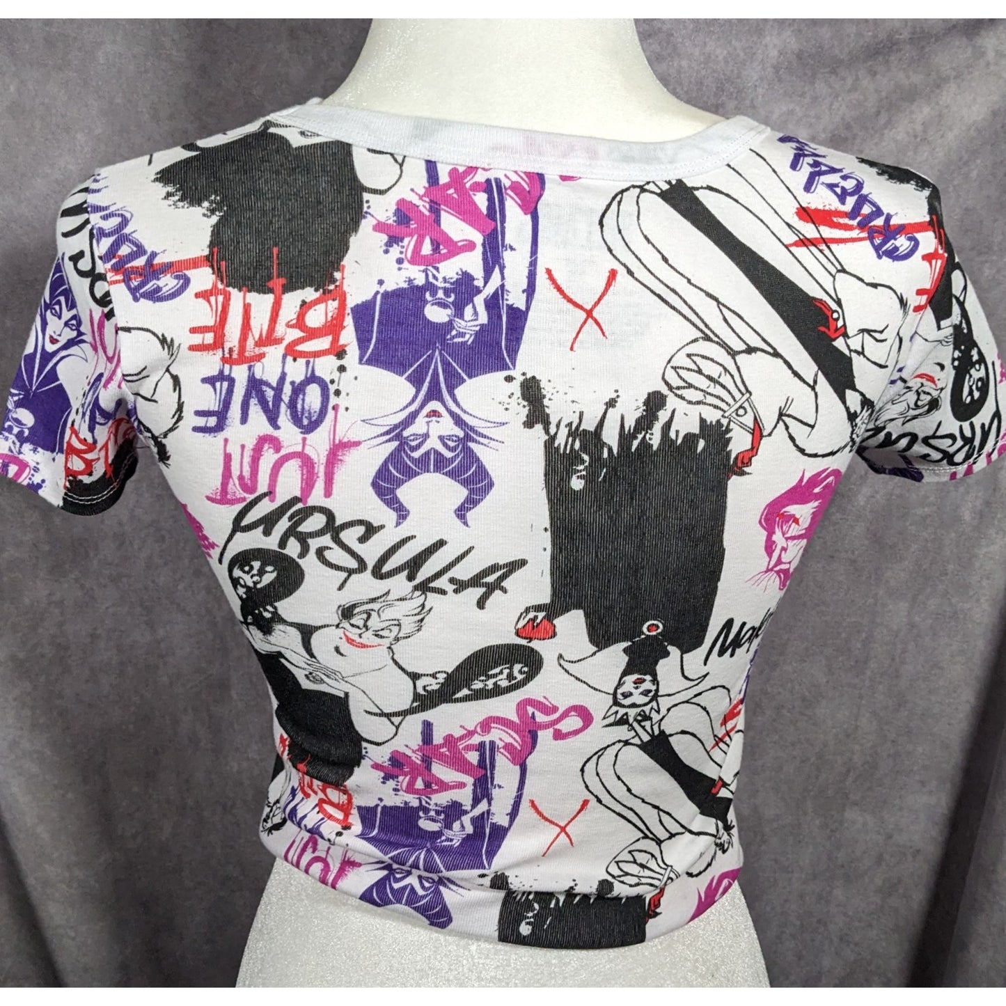 Disney Villains Allover Icon Print Cropped Tee Size XS