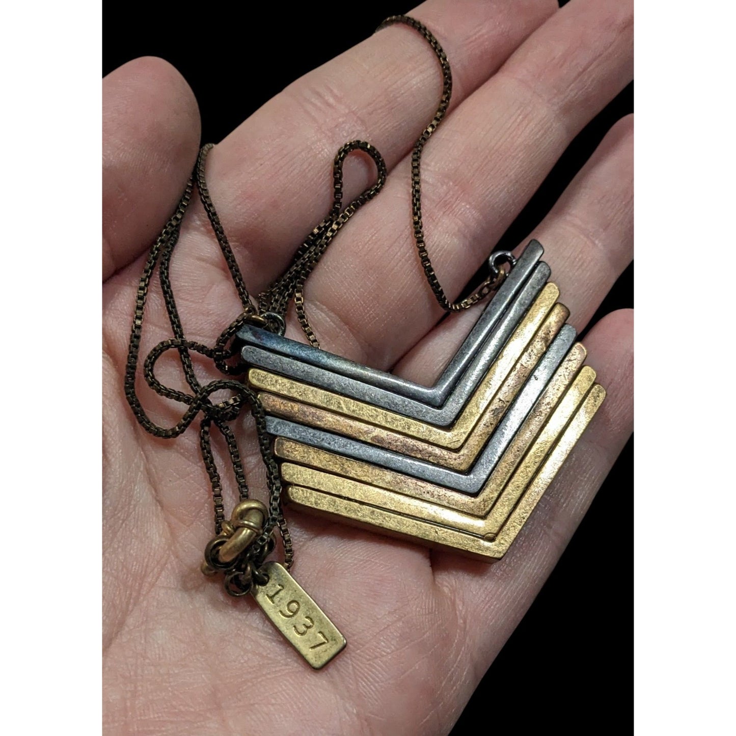 1934 Arrowstack Chevron Multi-Metallic Pendant Necklace