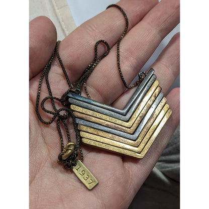 1934 Arrowstack Chevron Multi-Metallic Pendant Necklace