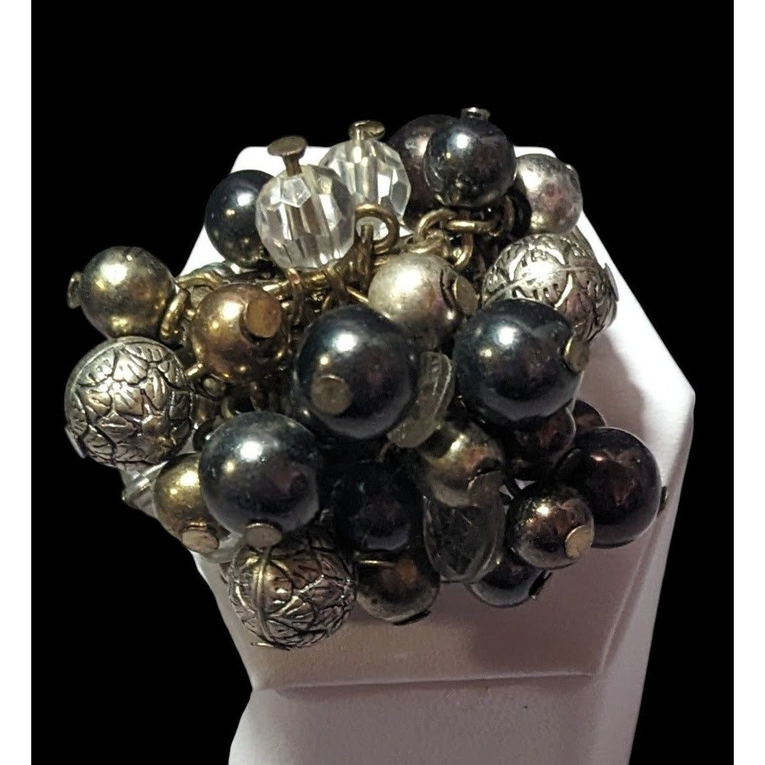 Chunky Metallic Beaded Cluster Stretch Ring Size 8