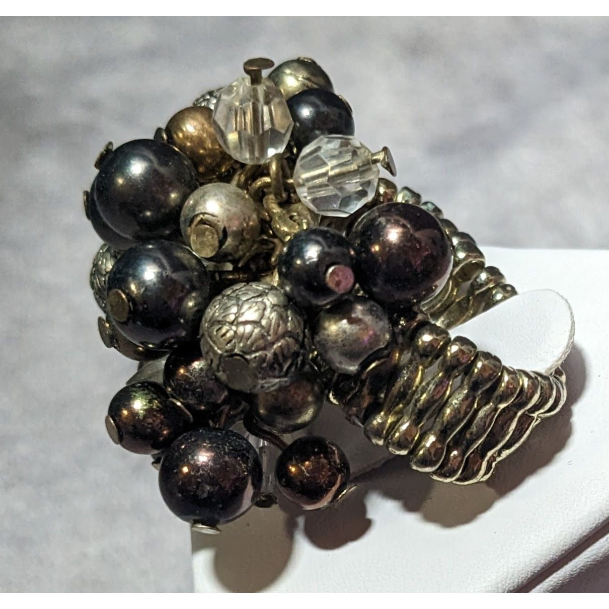 Chunky Metallic Beaded Cluster Stretch Ring Size 8