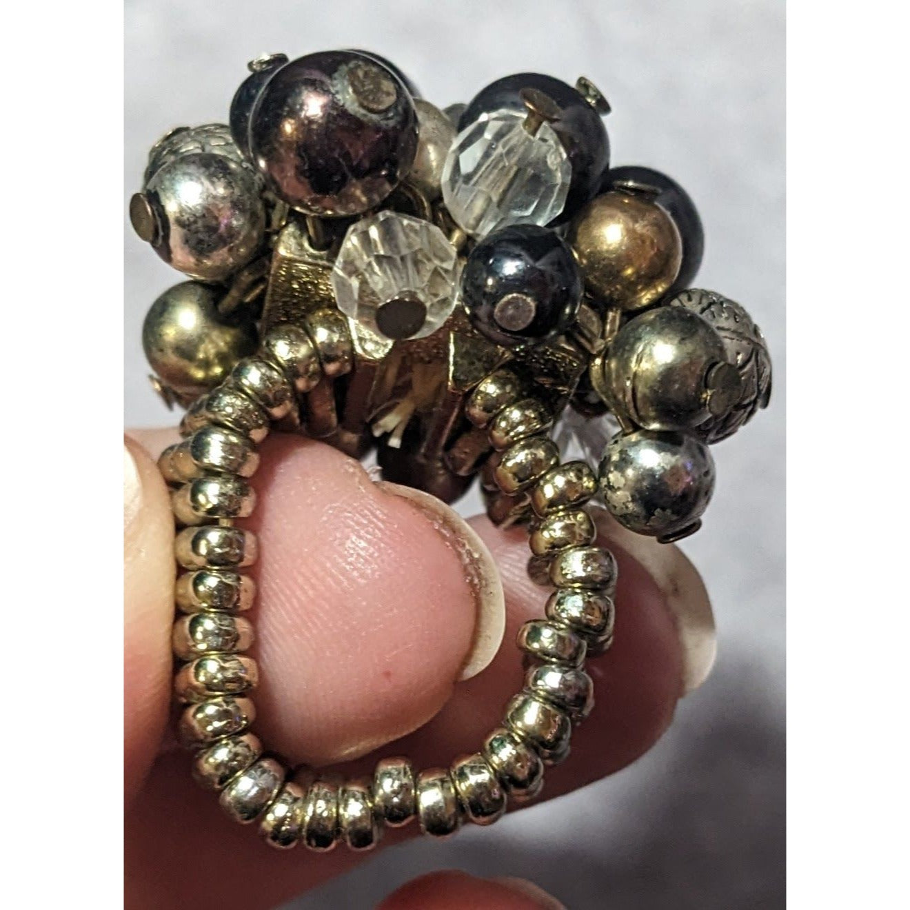 Chunky Metallic Beaded Cluster Stretch Ring Size 8