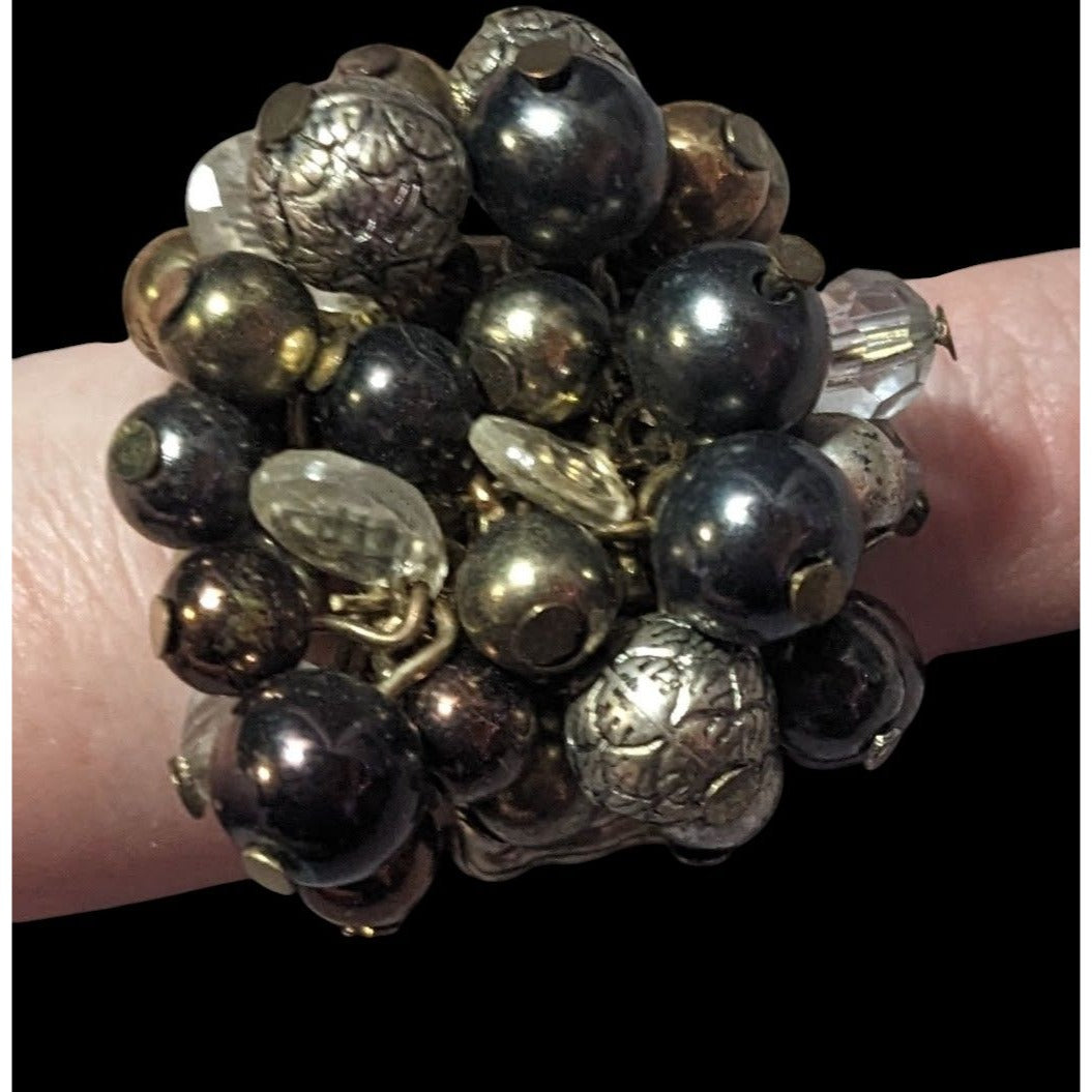 Chunky Metallic Beaded Cluster Stretch Ring Size 8