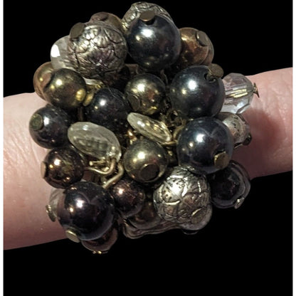 Chunky Metallic Beaded Cluster Stretch Ring Size 8