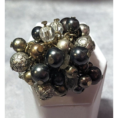 Chunky Metallic Beaded Cluster Stretch Ring Size 8