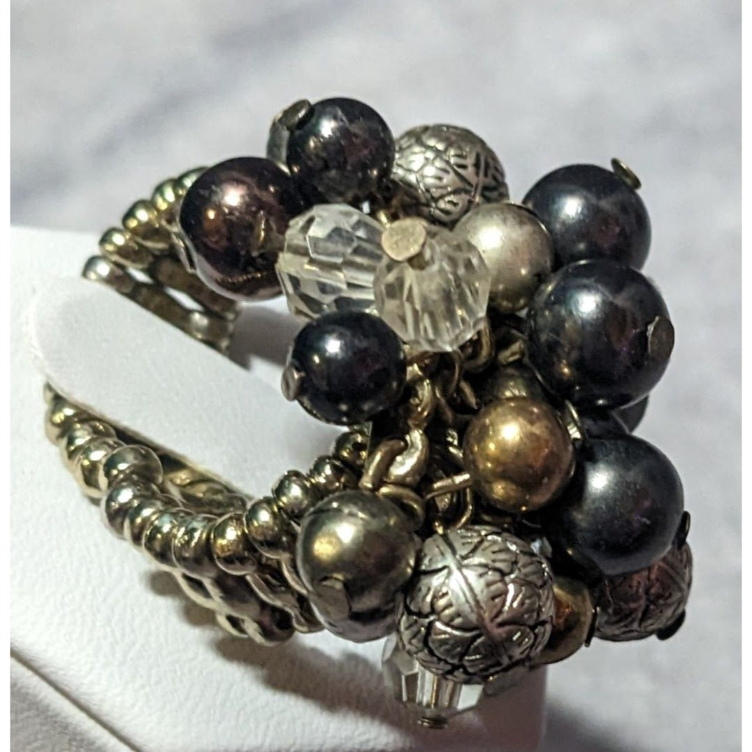 Chunky Metallic Beaded Cluster Stretch Ring Size 8