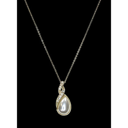 Elegant Faux Pearl Necklace With Gold-Tone Metal & Crystal Accents