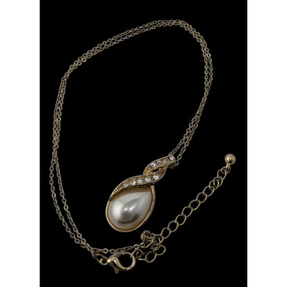 Elegant Faux Pearl Necklace With Gold-Tone Metal & Crystal Accents