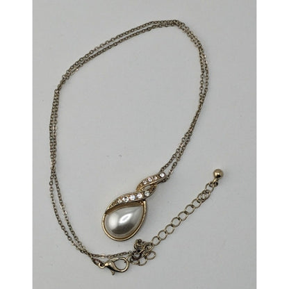 Elegant Faux Pearl Necklace With Gold-Tone Metal & Crystal Accents