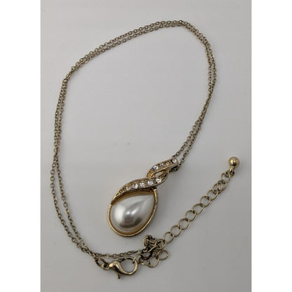 Elegant Faux Pearl Necklace With Gold-Tone Metal & Crystal Accents