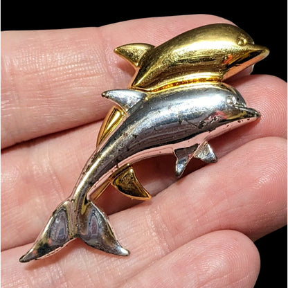 Vintage Napier Mixed Metal Tone Dolphin Brooch