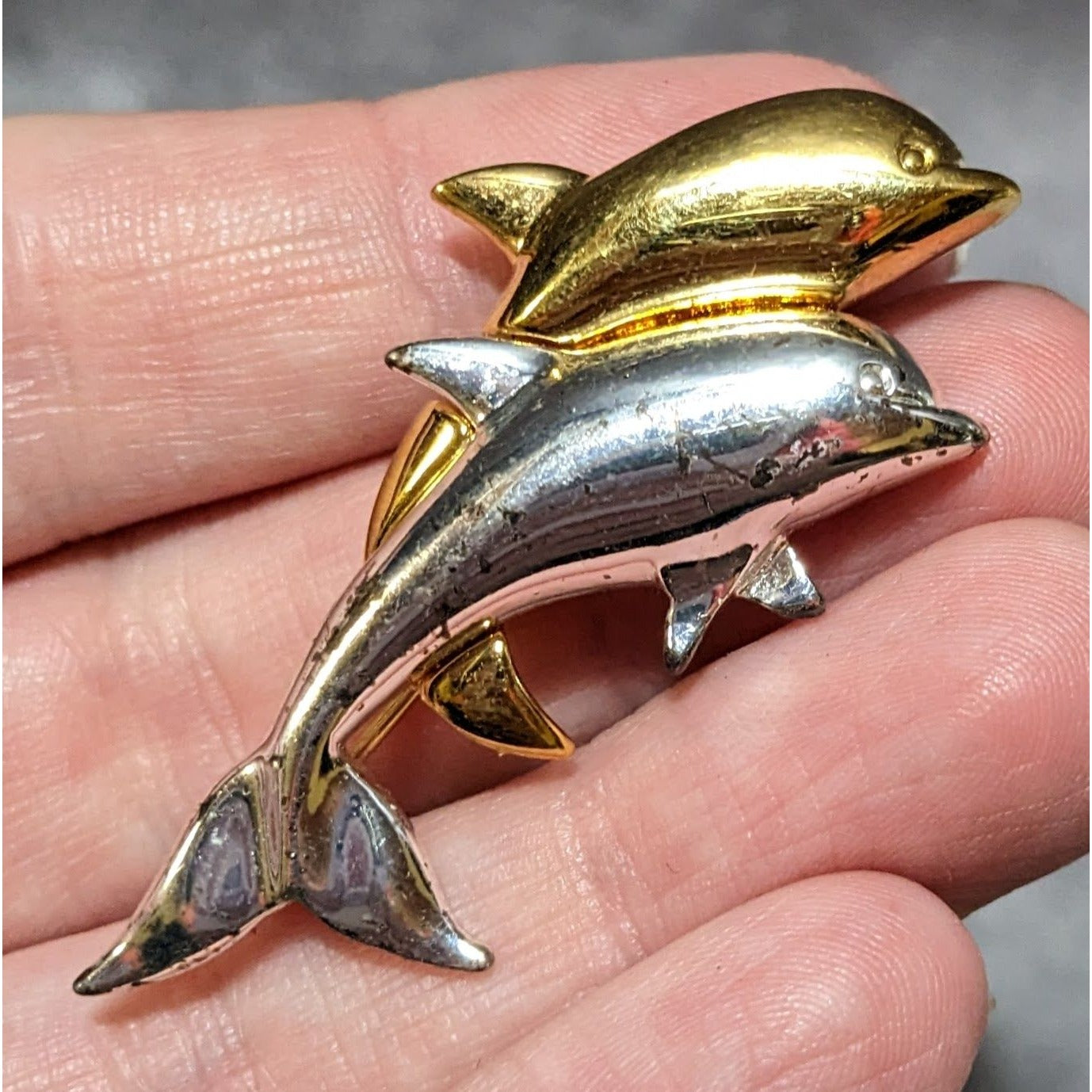 Vintage Napier Mixed Metal Tone Dolphin Brooch