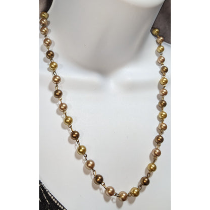 Gold Bronze Champagne Faux Pearl Necklace 20 Inch Vintage Style Beaded Jewelry