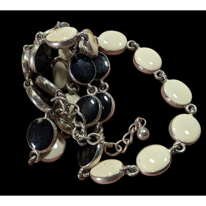 Vintage Reversible Black & Cream Enamel Link Necklace