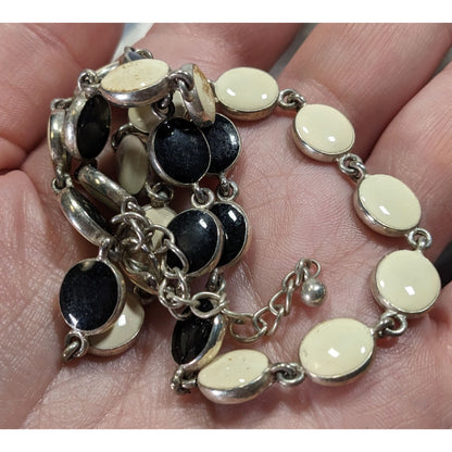 Vintage Reversible Black & Cream Enamel Link Necklace