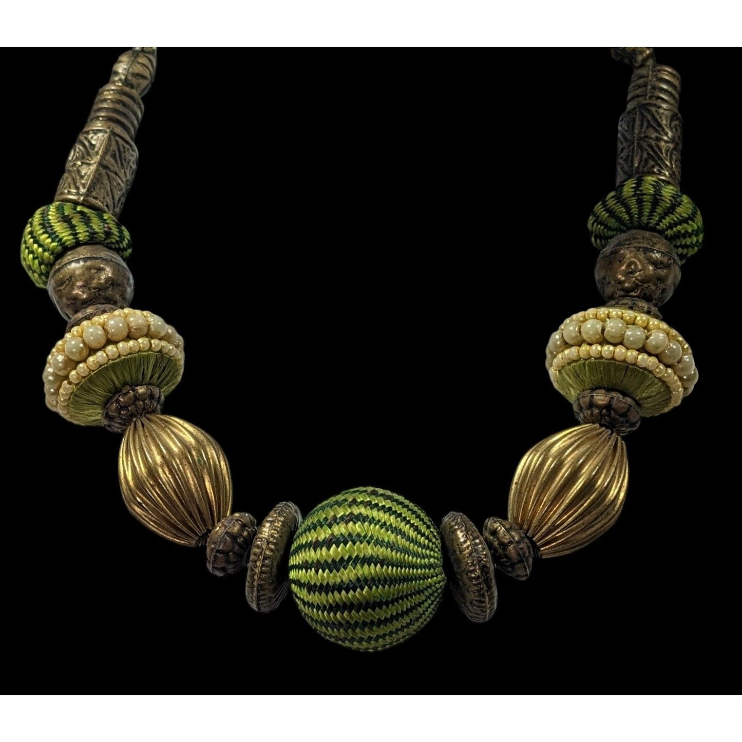 Vintage Green Chunky Bohemian Beaded Necklace