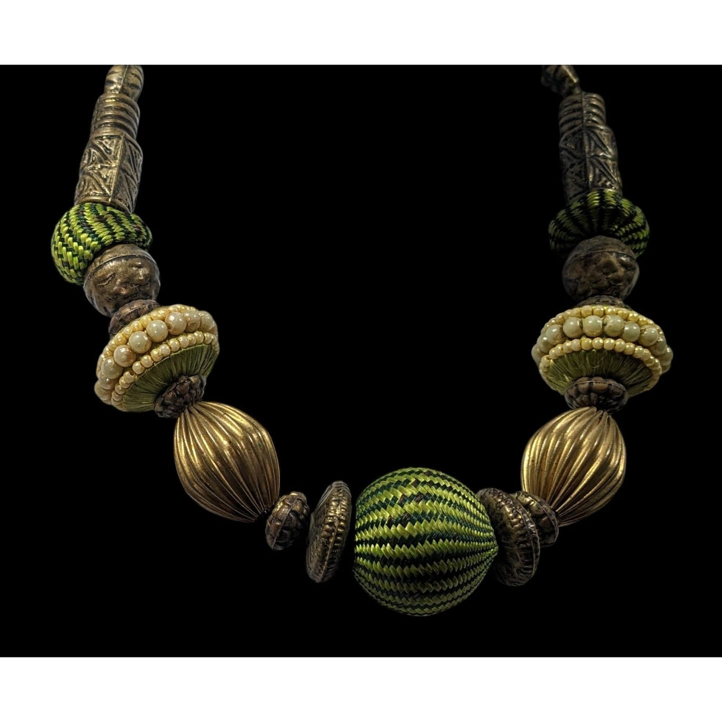Vintage Green Chunky Bohemian Beaded Necklace