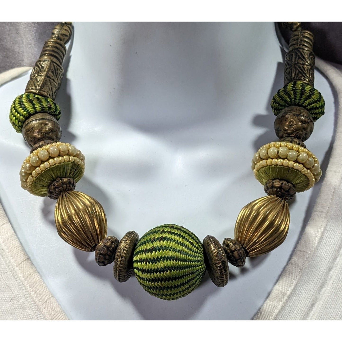 Vintage Green Chunky Bohemian Beaded Necklace