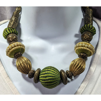 Vintage Green Chunky Bohemian Beaded Necklace