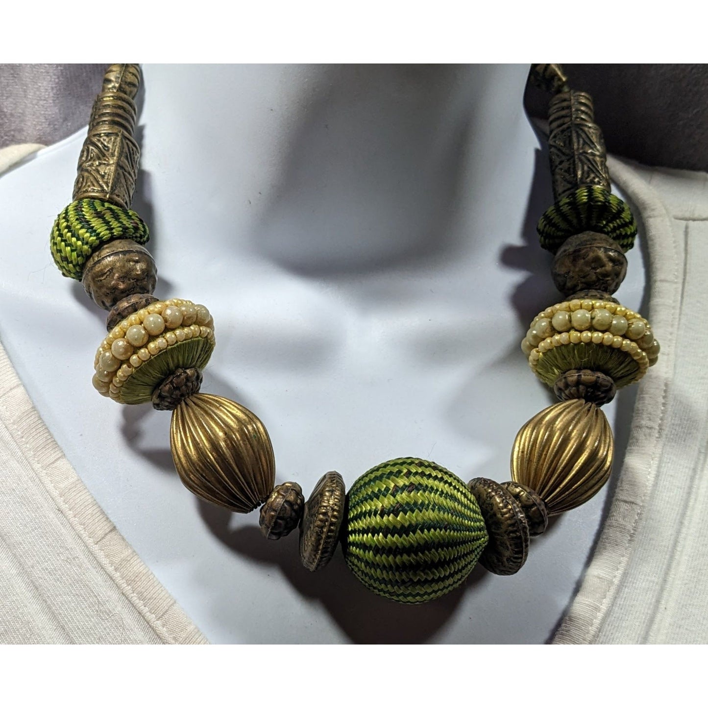 Vintage Green Chunky Bohemian Beaded Necklace
