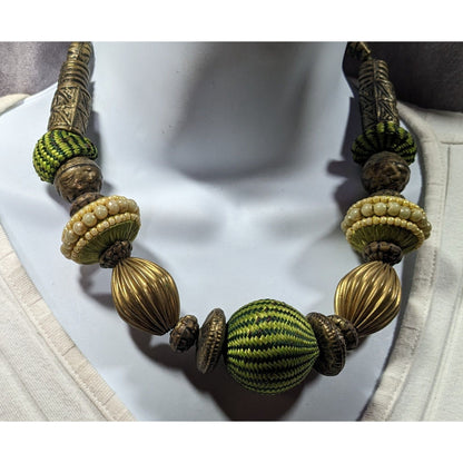 Vintage Green Chunky Bohemian Beaded Necklace