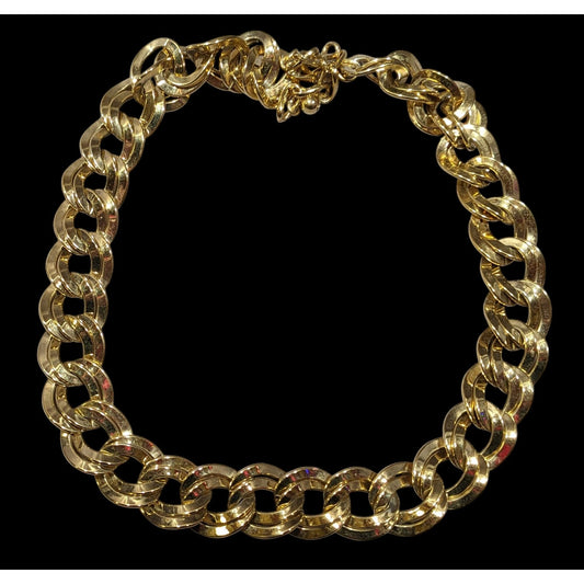 Vintage Midcentury Glam Heavy Gold Tone Double Loop Chain Necklace