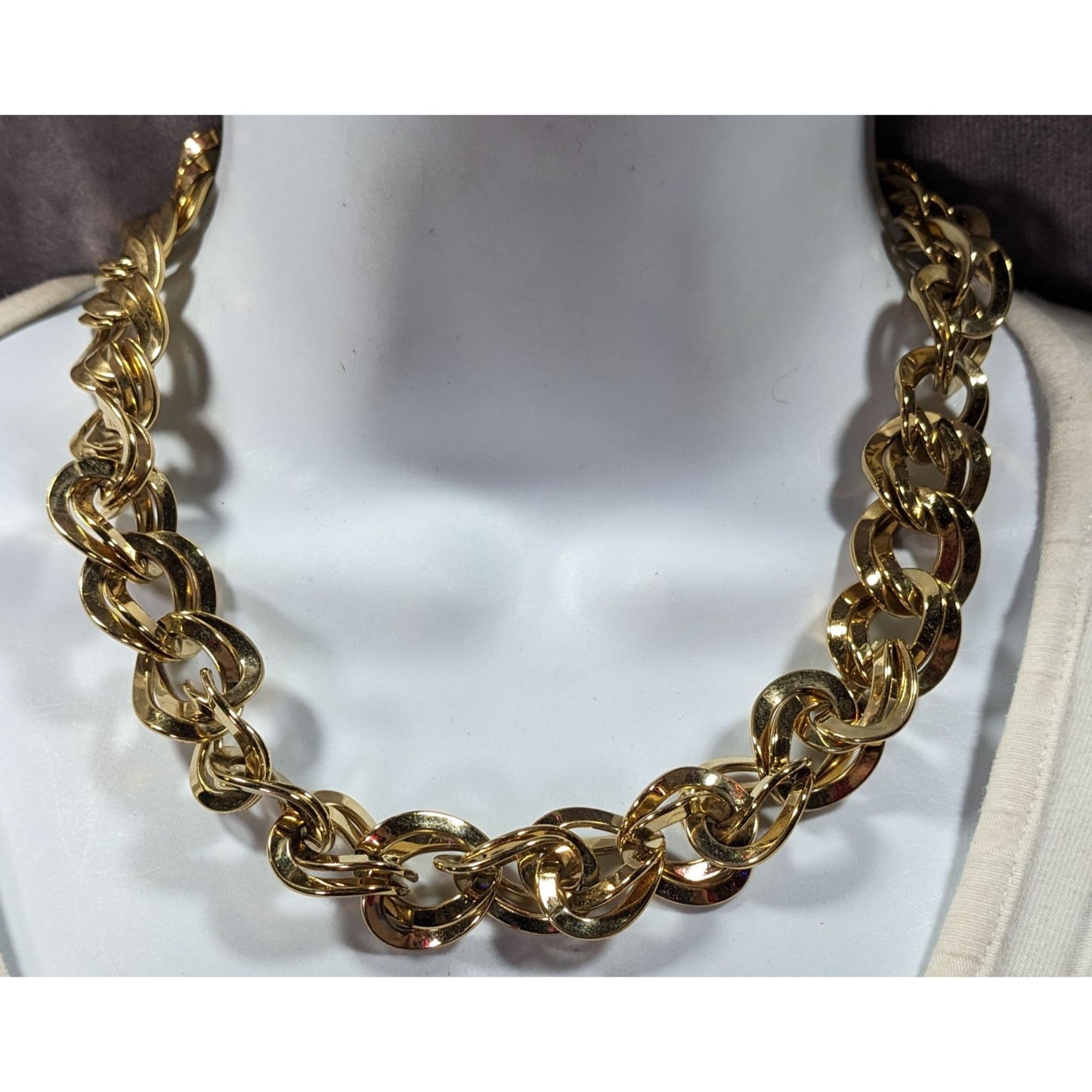 Vintage Midcentury Glam Heavy Gold Tone Double Loop Chain Necklace