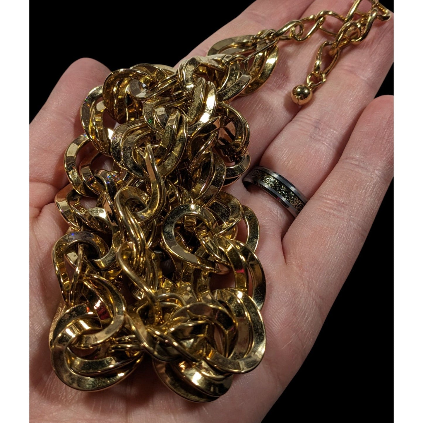 Vintage Midcentury Glam Heavy Gold Tone Double Loop Chain Necklace