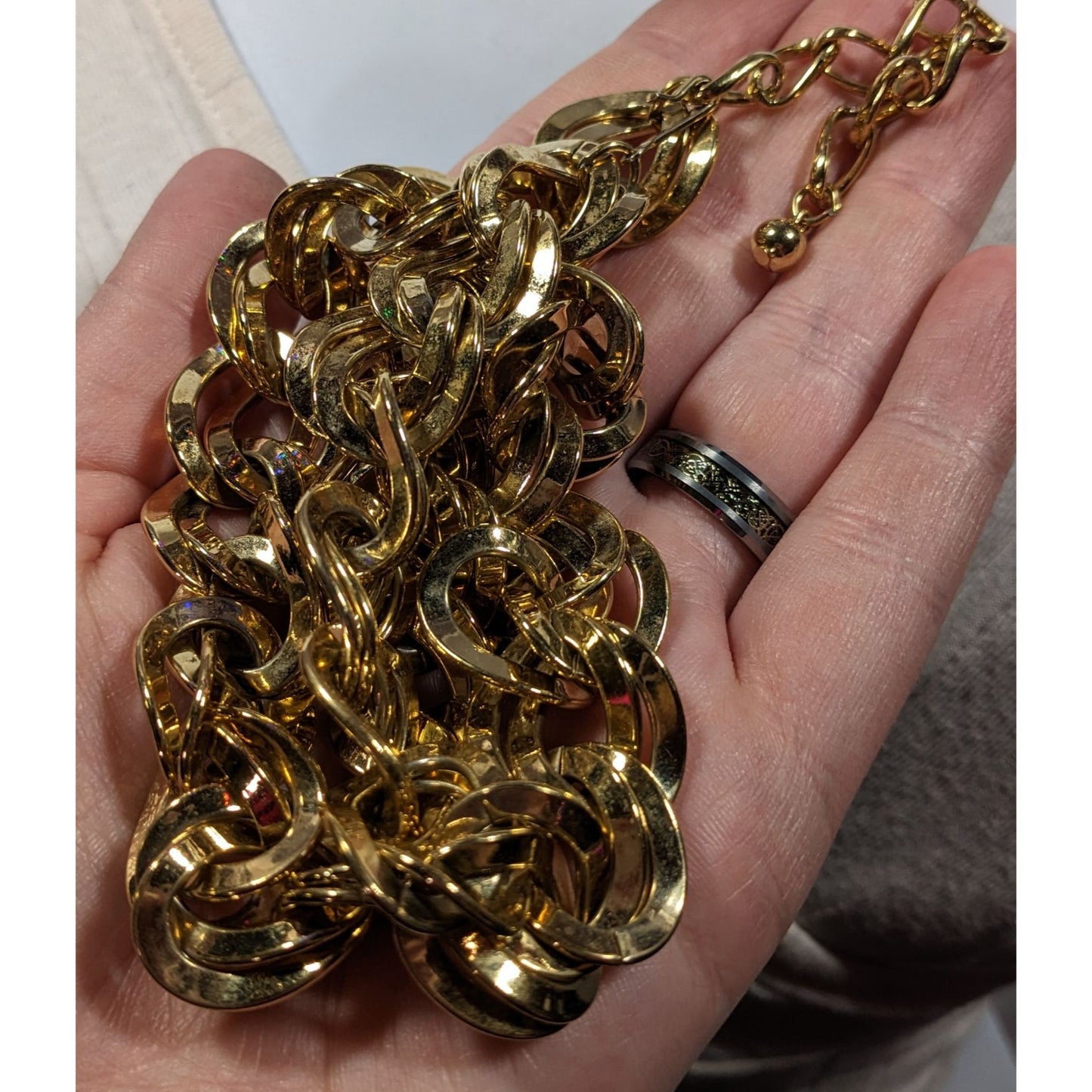 Vintage Midcentury Glam Heavy Gold Tone Double Loop Chain Necklace