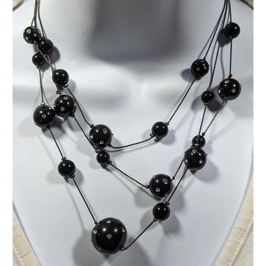 Glam Goth Black With Rhinestones Floating Necklace