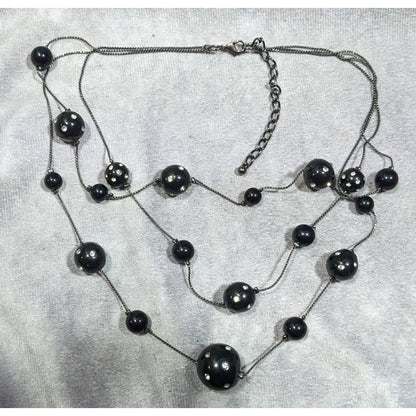 Glam Goth Black With Rhinestones Floating Necklace