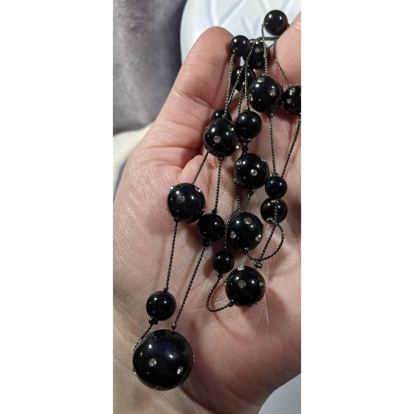 Glam Goth Black With Rhinestones Floating Necklace