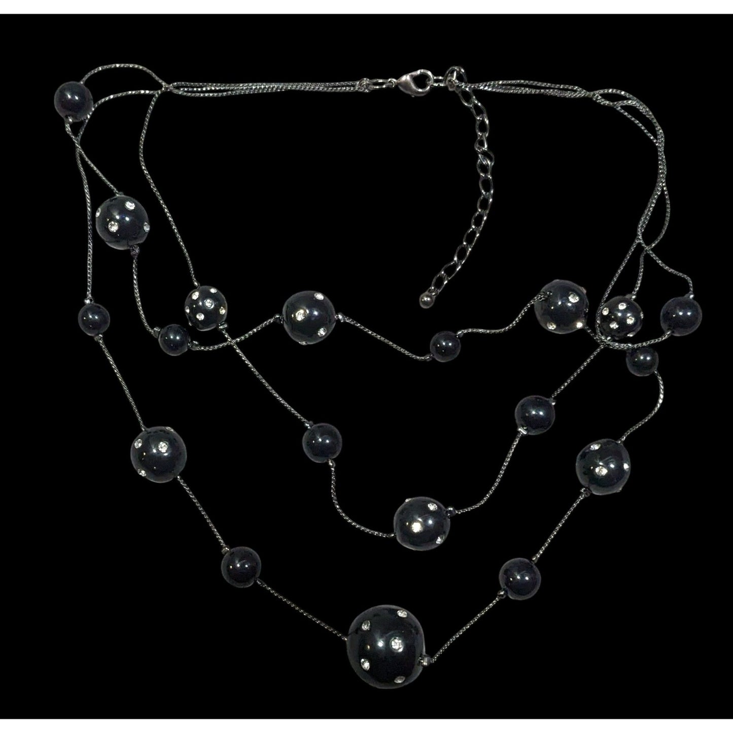 Glam Goth Black With Rhinestones Floating Necklace
