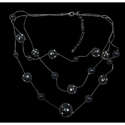 Glam Goth Black With Rhinestones Floating Necklace