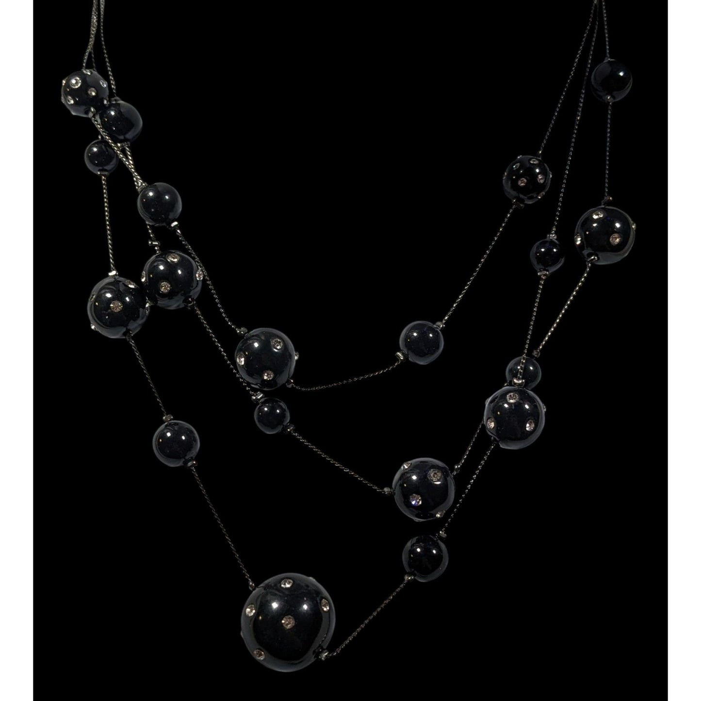 Glam Goth Black With Rhinestones Floating Necklace