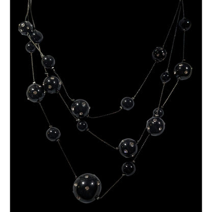 Glam Goth Black With Rhinestones Floating Necklace