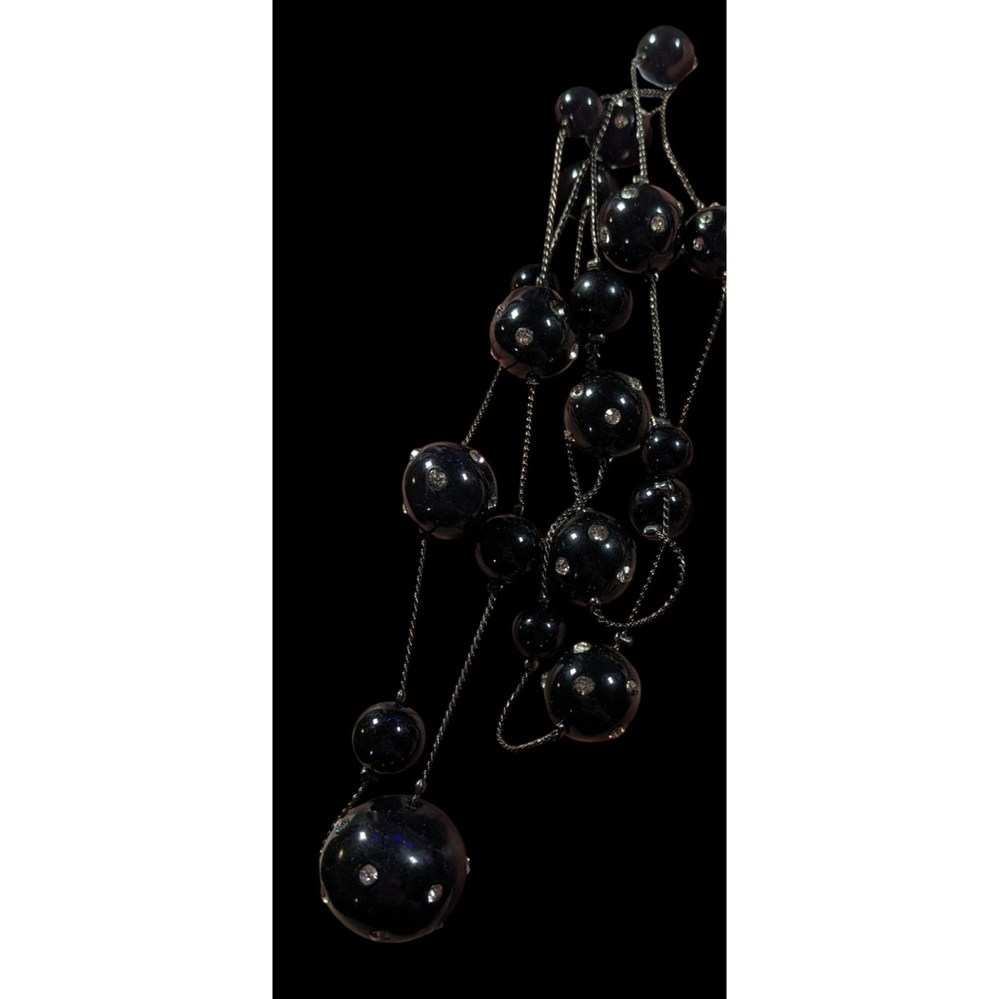 Glam Goth Black With Rhinestones Floating Necklace