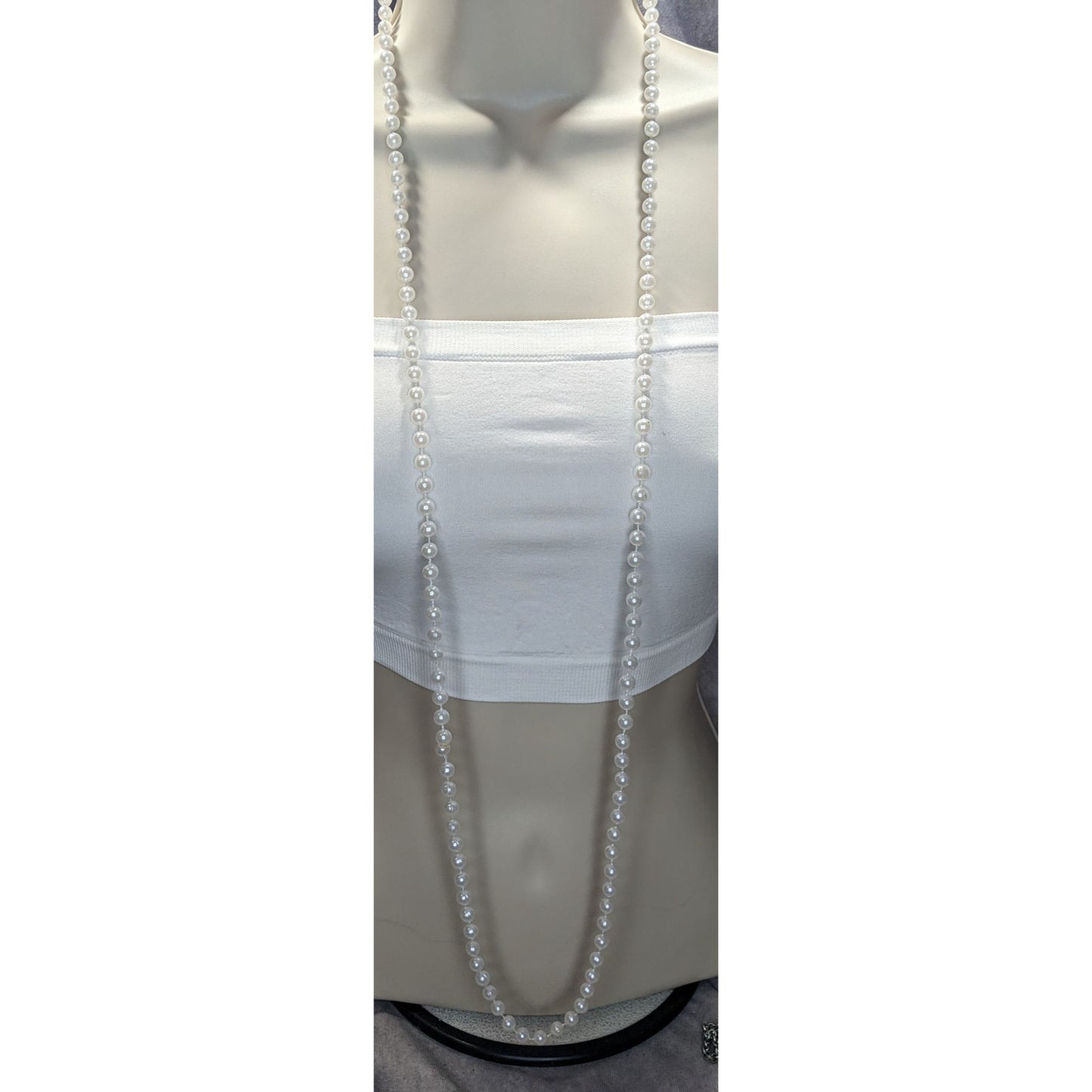 Long White Faux Pearl Necklace 46" Strand For Layering Or Formal Wear