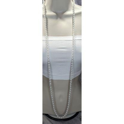 Long White Faux Pearl Necklace 46" Strand For Layering Or Formal Wear