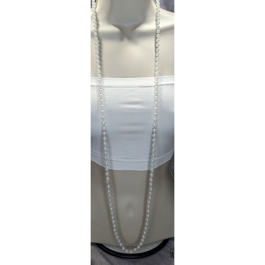 Long White Faux Pearl Necklace 46" Strand For Layering Or Formal Wear