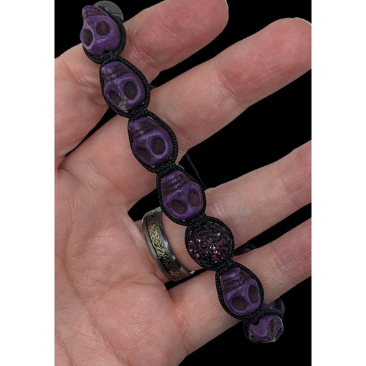 Gothic Purple Skull Bead Bracelet Hematite & Sparkle Accent