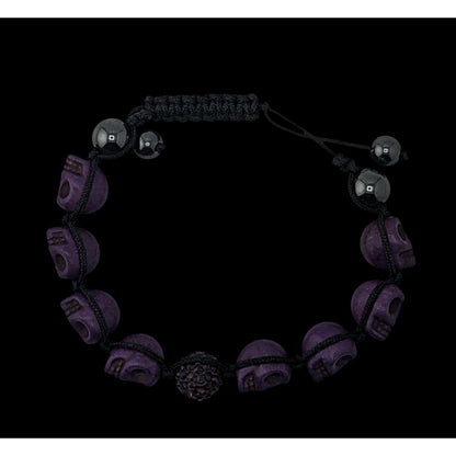 Gothic Purple Skull Bead Bracelet Hematite & Sparkle Accent