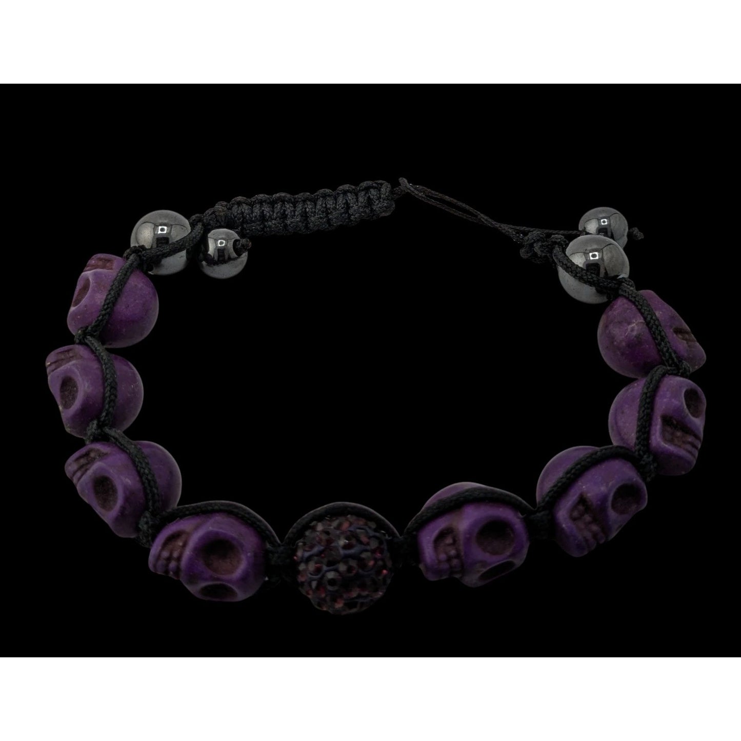Gothic Purple Skull Bead Bracelet Hematite & Sparkle Accent